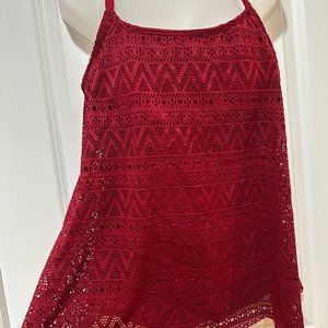 New Burgundy Mesh  2-Piece Flowy Tankini/Swimsuit, Size XL (NWOT)